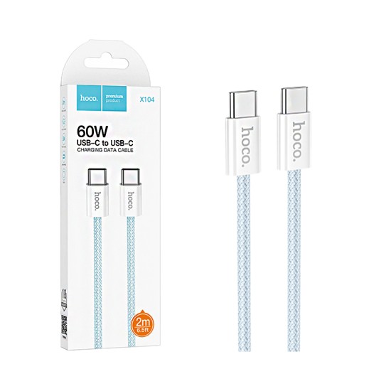 Cabo Hoco X104 Source Tipo-C a Tipo-C 60W 3A 2M Azul Cabo Hoco X104 Source Tipo-C a Tipo-C 60W 3A 2M Azul